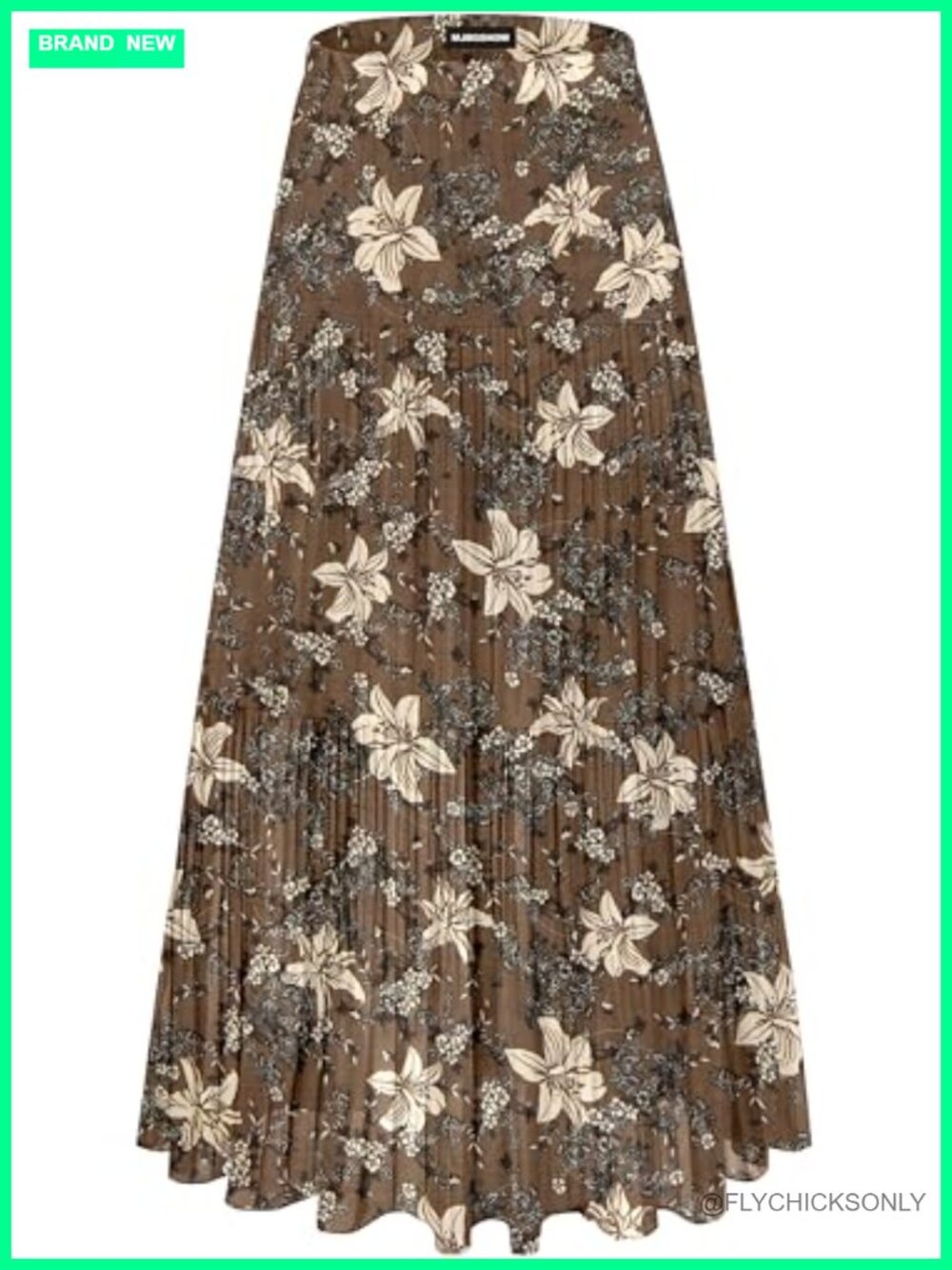Womens Floral Chiffon Maxi Skirt High Waist Pleated A-Line Flowy Boho